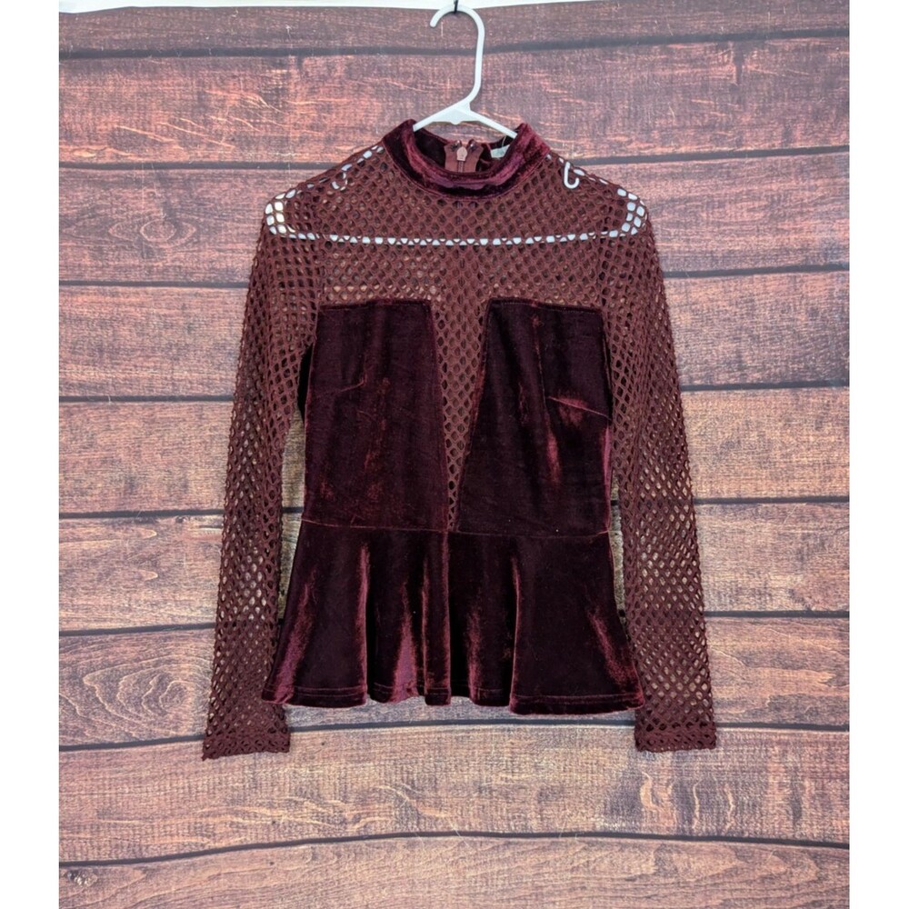 Velvet Mesh Whimsigoth Peplum Top Netting Maroon‎ JRS LG Goth Charlotte Russe
